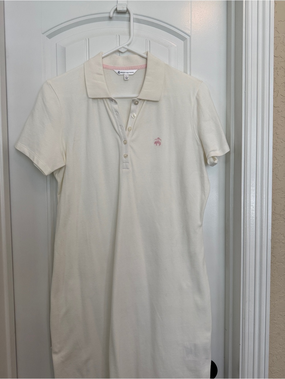 Brooks Brothers Ivory Polo Dress with Pink Logo